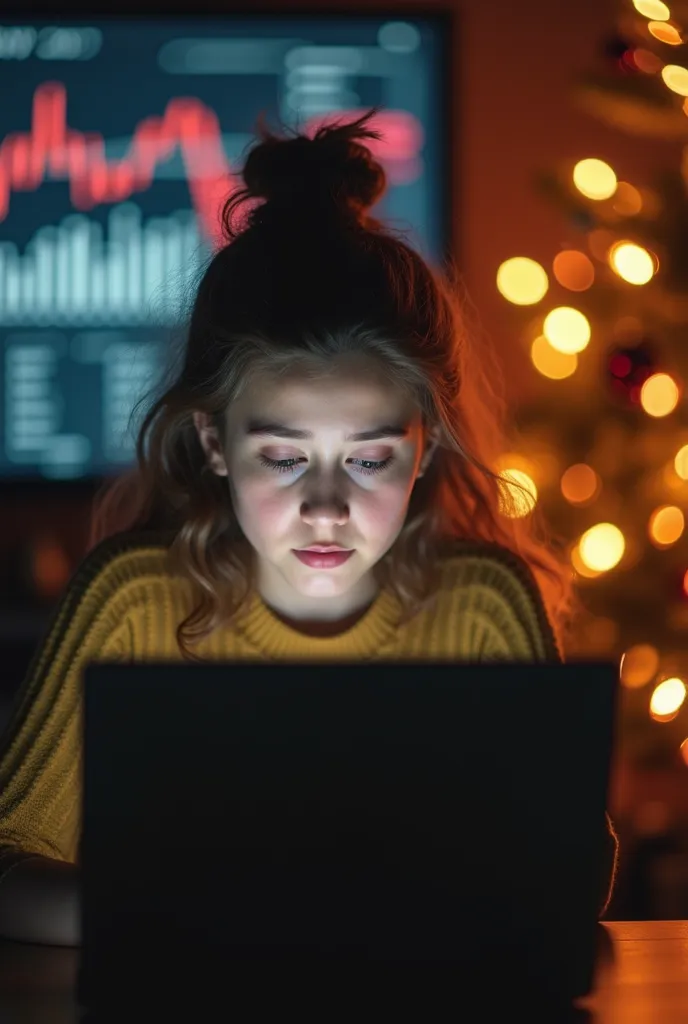 excited tense worried girl looking at laptop, computer screen, monitor, hoping for the best, praying. trader monitoring stock, a...