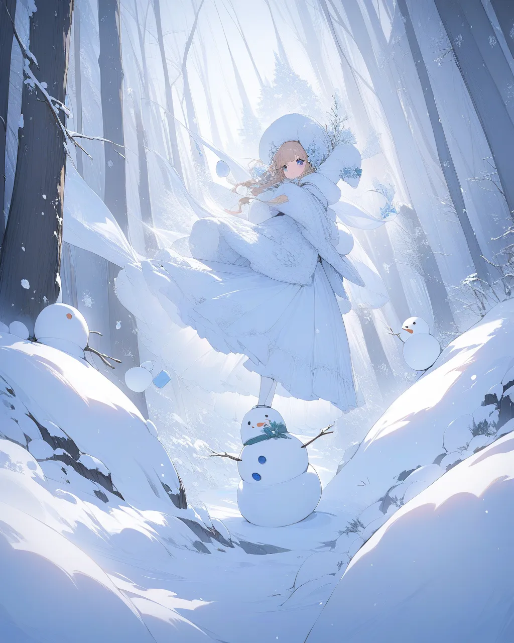 {  top quality }, {  very beautiful }, {  super detailed }, {  best illustration }snowman fairy 、active movement of a snowman、ac...