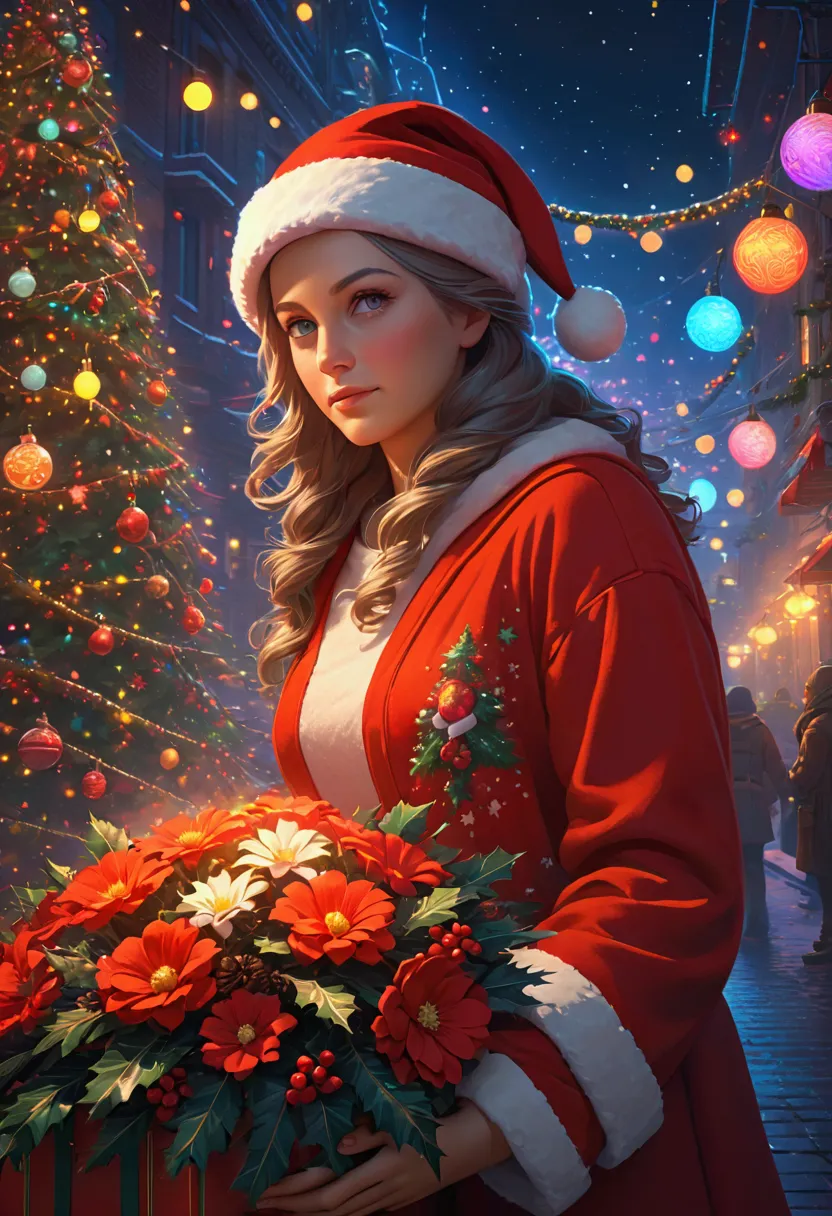 best quality ,masterpiece,masterpiece portrait, intricate details ,epic light,fantasy,night city ,((flower style)), christmas， c...