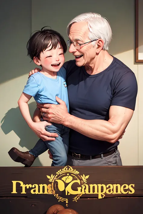 grandpa and grandson laughing together, high quality