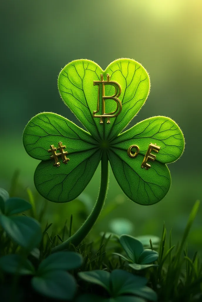 4 leaf clover with bitcoin in each leaf