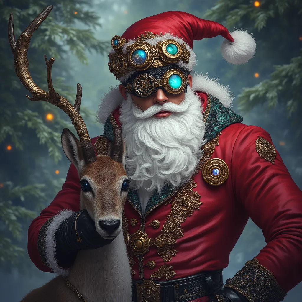 (masterpiece, high quality, high resolution, 8k, 16k, detail),arsmjstyle, rococo steampunk, steampunk santa claus (young, handso...