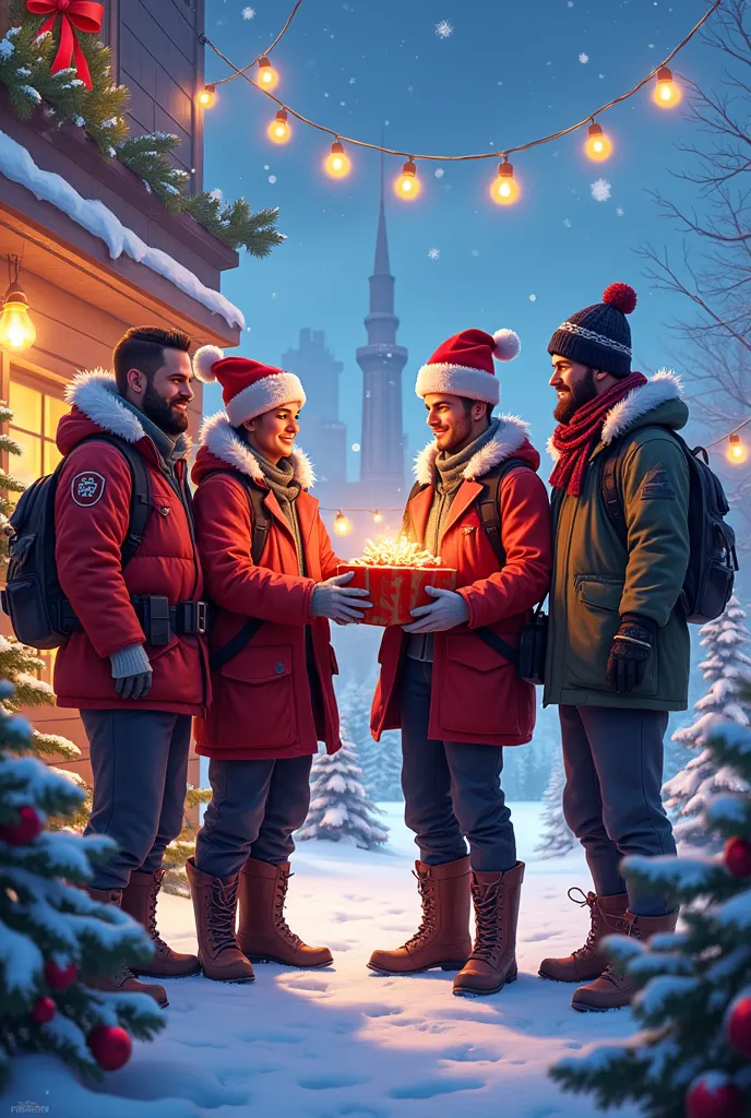 create a merry christmas card for the olimpus clan in the style of the free fire game