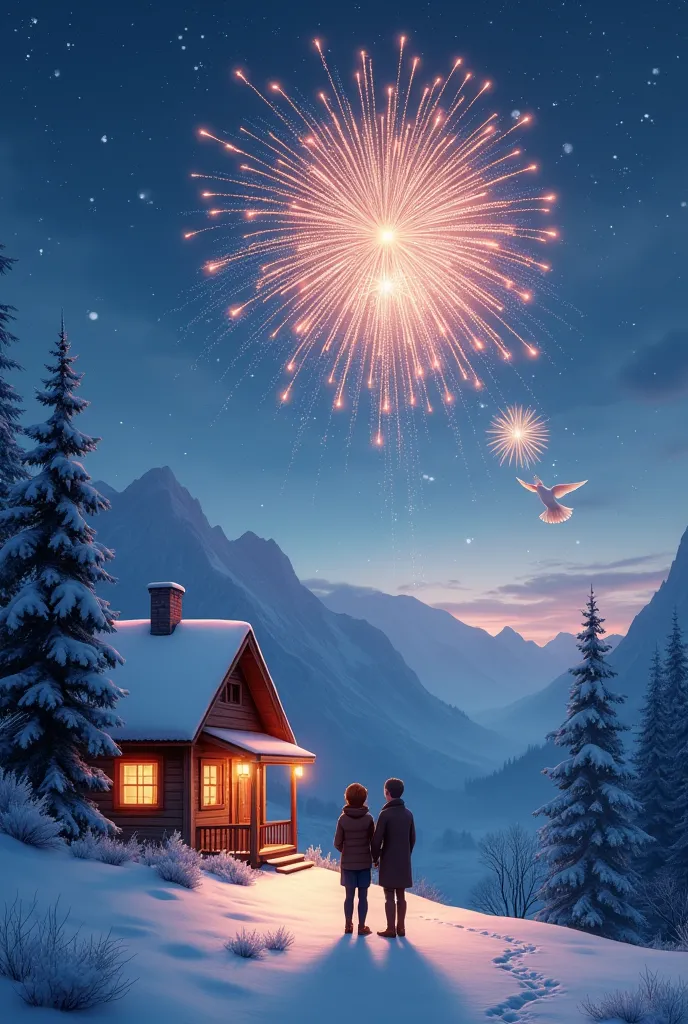 stadtsilhütte winternacht 
lovers on the mountain 
fireworks 
white dove