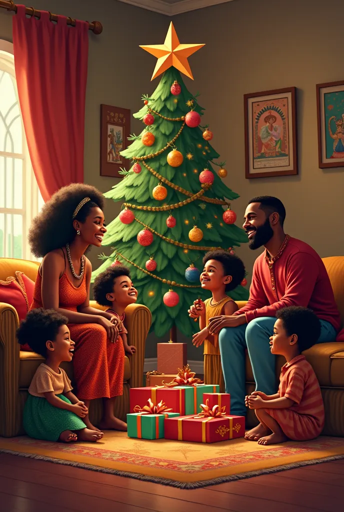 an african family celebrating christmas