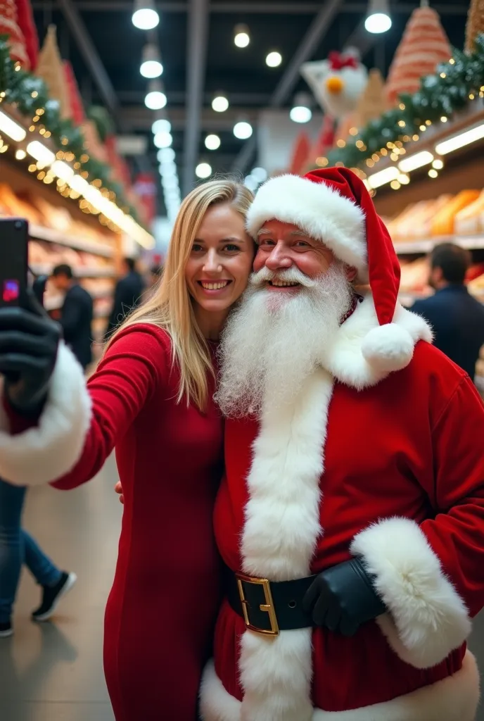 selfie with santaclause in supermarket