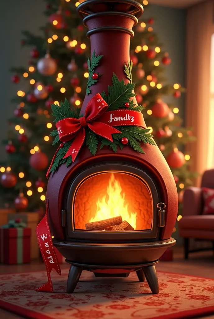 chimenea navideña con cinta navideña cinta
 con nombre fandliz navidad andquipo  j.and.v.h. 2024