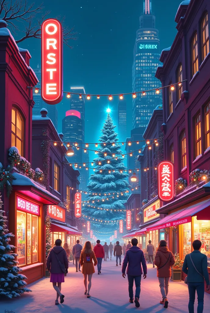 not city image, is city pop culture retro vibes but with christmas aesthetic !