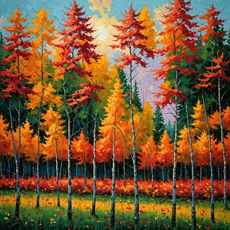 autumnal forest with red leaves, lush forest with vibrant red trees, burning forest with red trees, beautiful autumn landscape w...