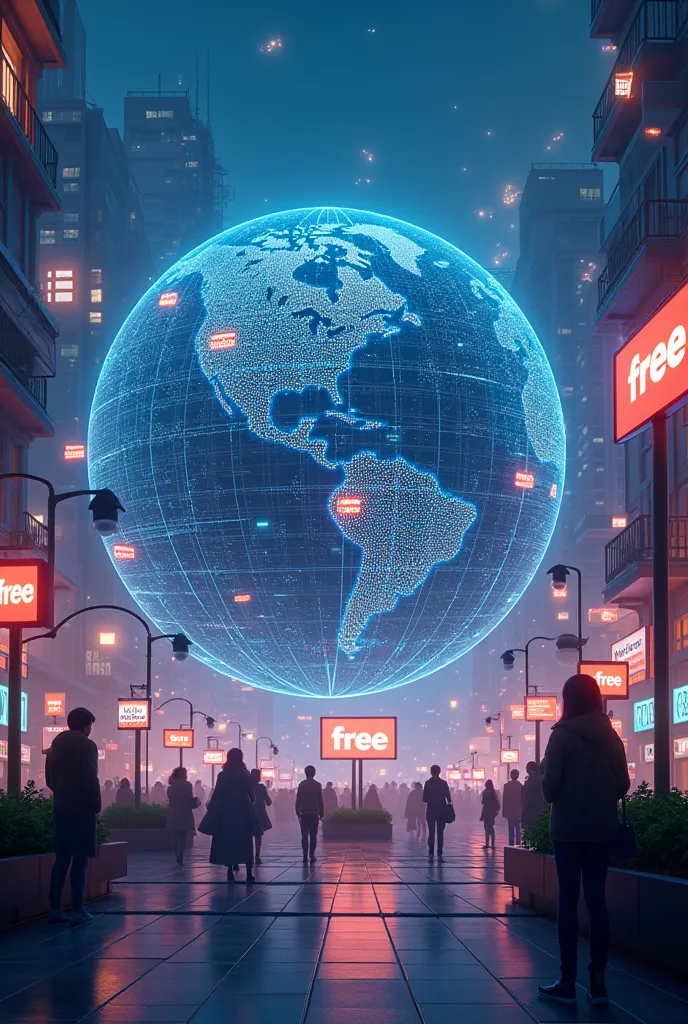 imagine a huge internet globe or network "free" signboards hanging ,  make you feel limitless access . people々 are connected thr...