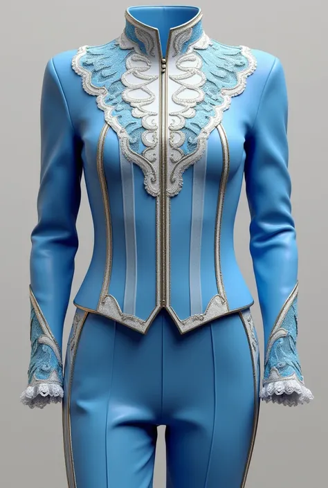 1.  front design :

 the drum band will use blue as the primary color predominance .
on the chest ,  there are lace accents arou...