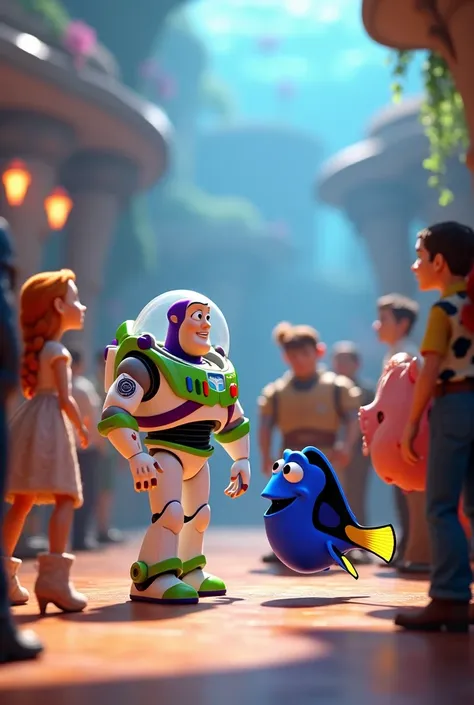 an image of buzz lightyear and dory having some mates