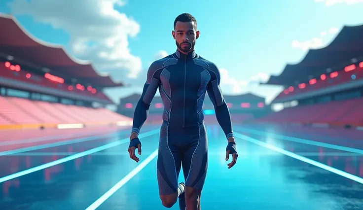 a stunning 8k hyper-realistic image of a futuristic sportswear design for a website front page slider, in a 16:9 aspect ratio. t...