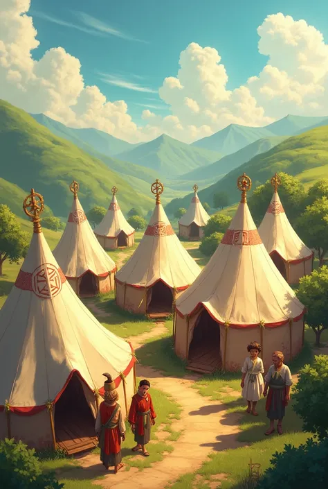 it represents a village where the tents have symbols of faith and peace, radiating an atmosphere of joy and gratitude .