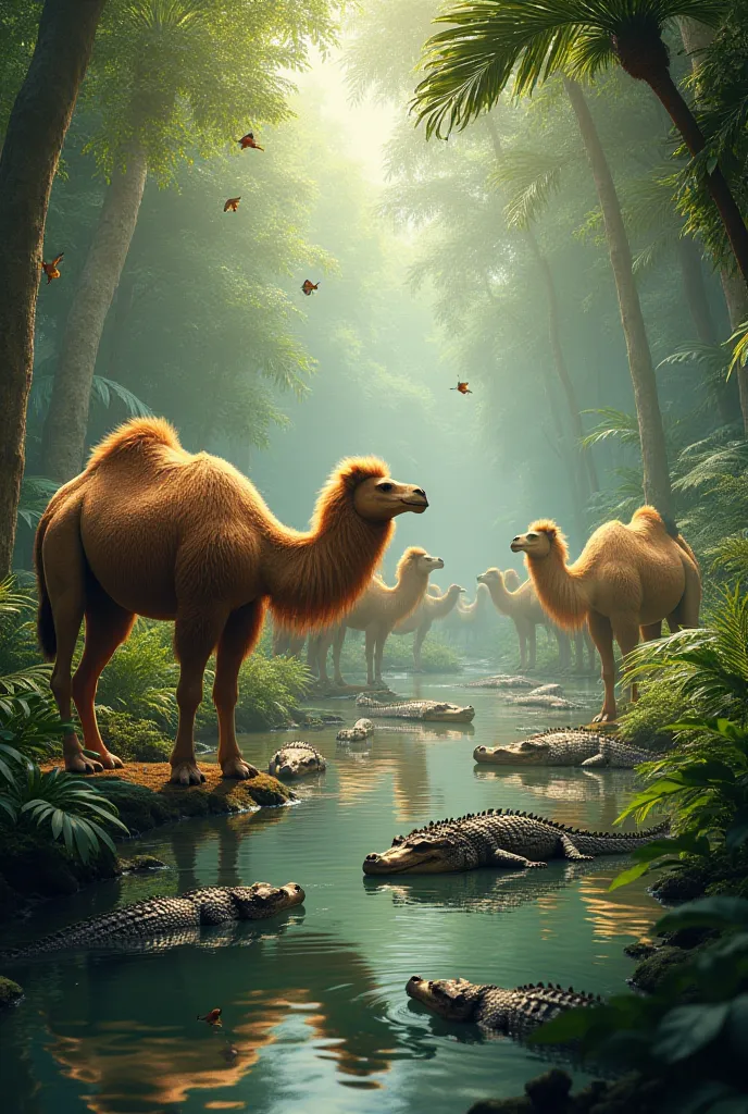 camels teach a lesson to crocodiles in the stream forest