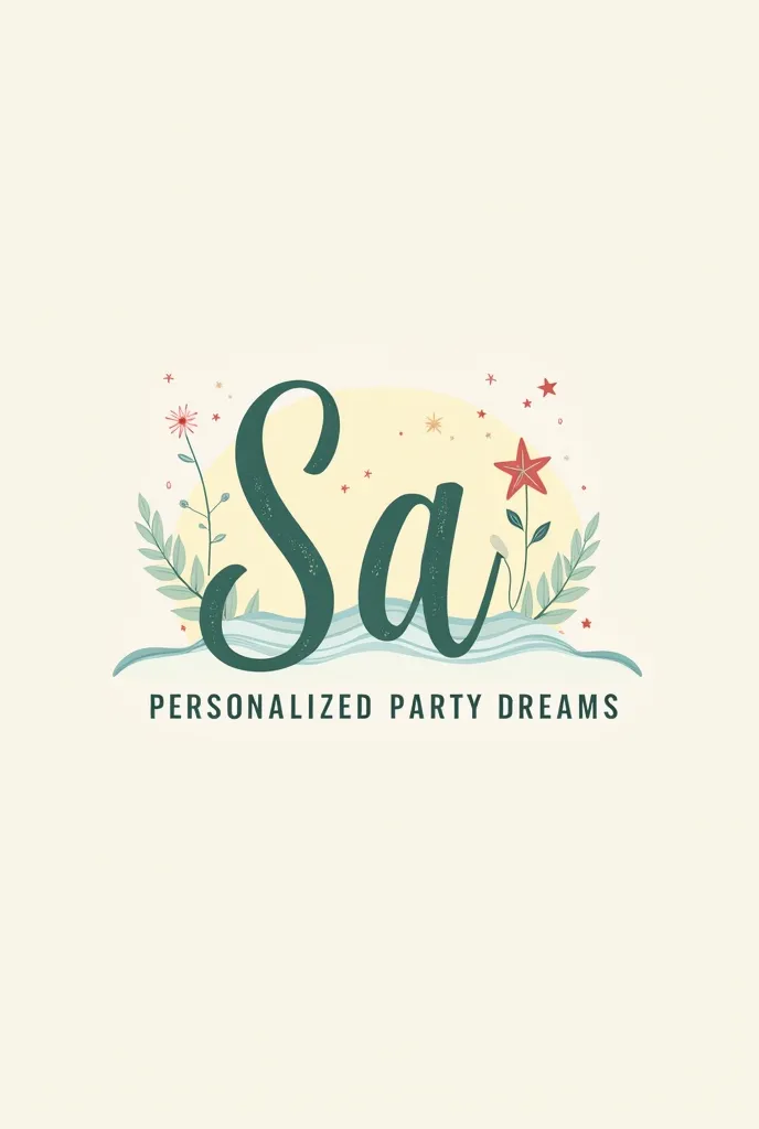 create a logo,  with the name sa personalized party dreams,  in the colors water green , yellow beige , baby pink,  with a star ...