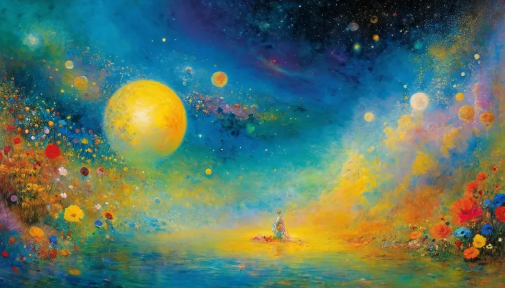 fantastic and beautiful phantasmagorical universe picture, cosmos, wondrous, space, interdimensional, dreaming, odilon redon, th...