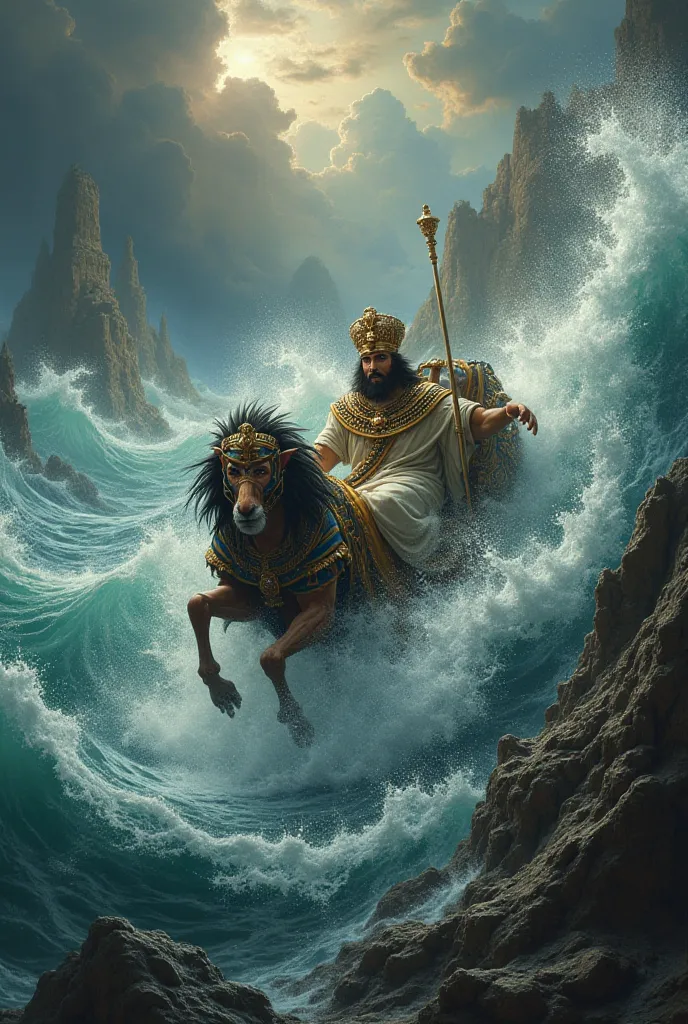 an image of pharaoh and his chariots drowning in the sea