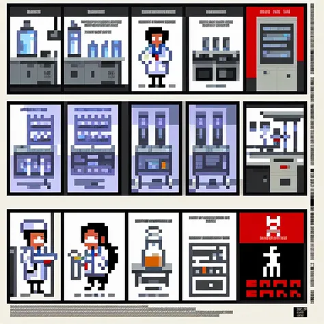 10 promotional poster designs, with laboratory scenes on the posters