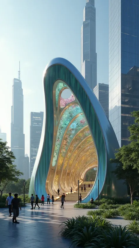 futuristic sugarcane inspired waiting shed, 1 view