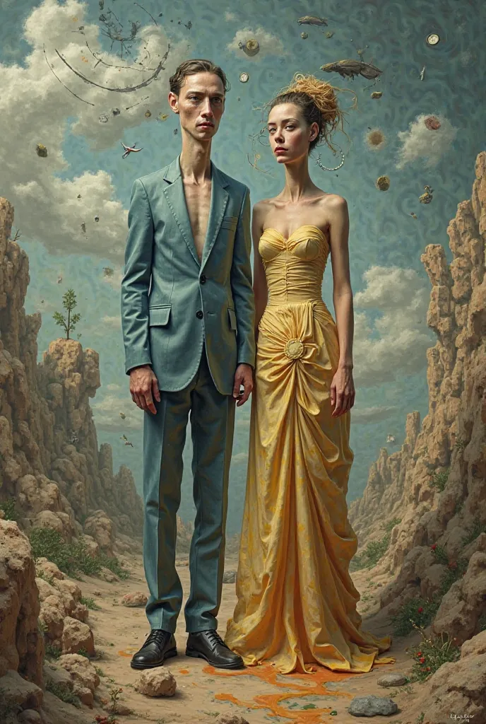 Create a realistic image of a couple with characteristics from Salvacir Dali's works