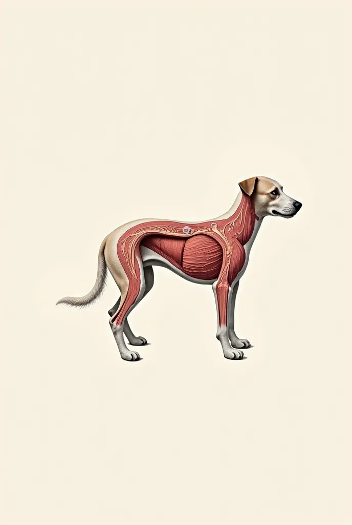 An anatomy picture of a dog's respiratory system from the side