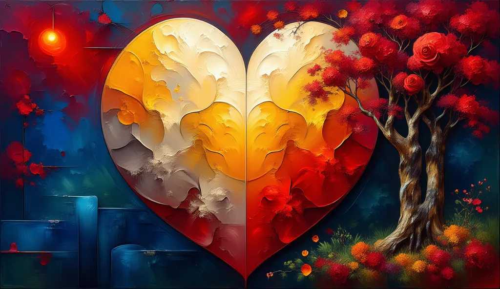 painting of a heart with a rose on it and a tree, real heart, andrews esao artstyle, beautiful art uhd 4 k, detailed painting 4 ...