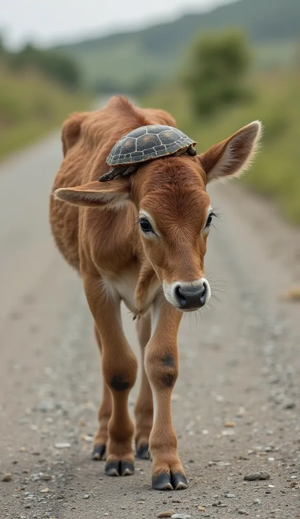 The young calf carefully lifted the tiny, injured turtle onto its back, making sure it was balanced. With gentle but determined ...