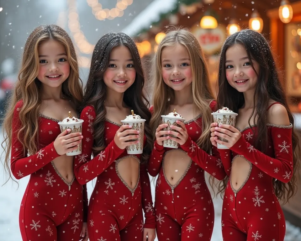 Four cute yo k girls beautifully diverse each one with her absolutely unqiquely identifying characteristics,particularly young a...