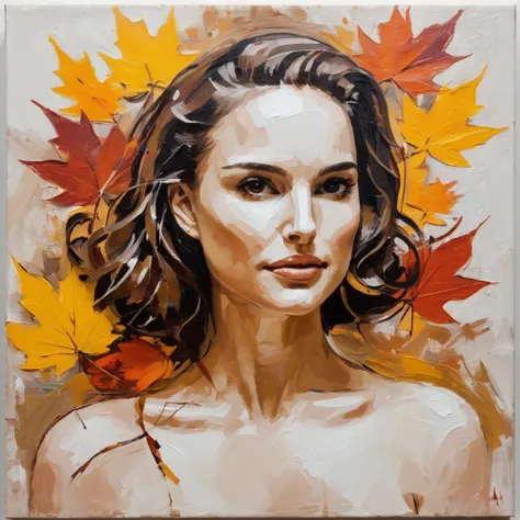 (abstract) sketch of a woman in the fall season, oil on canvas