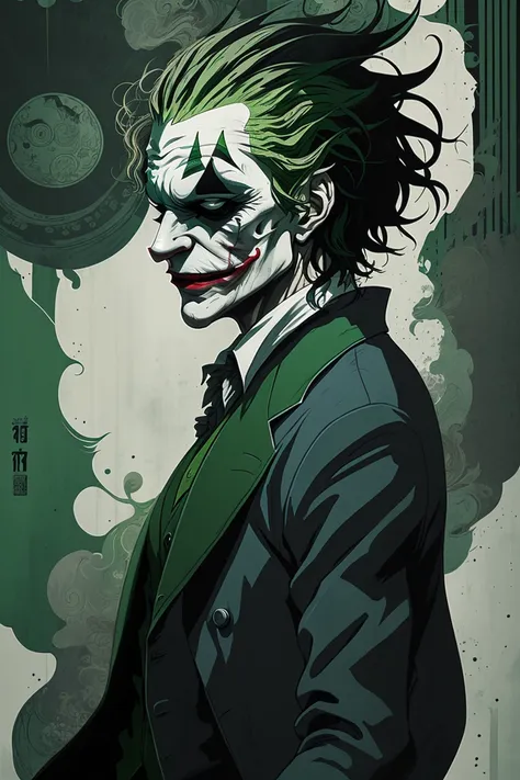 <lora:mdrnkz3:1> joker walking in the style of mdrnkz3, side view