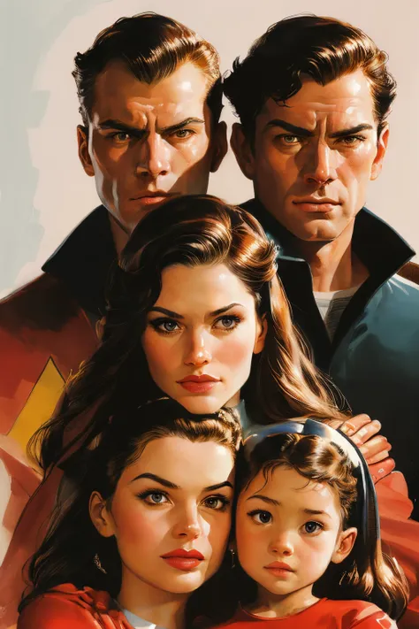 masterpiece,best quality,<lora:tbh234-:0.7>,illustration,style of alex ross portrait of family