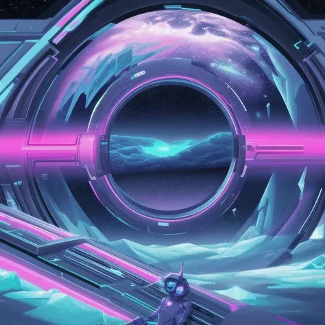 ice storm in space, ethereal, vaporwave aesthetic, neon colors