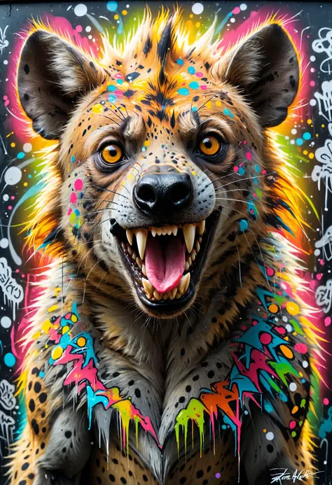 a painting of a hyena with colorful paint on it's face