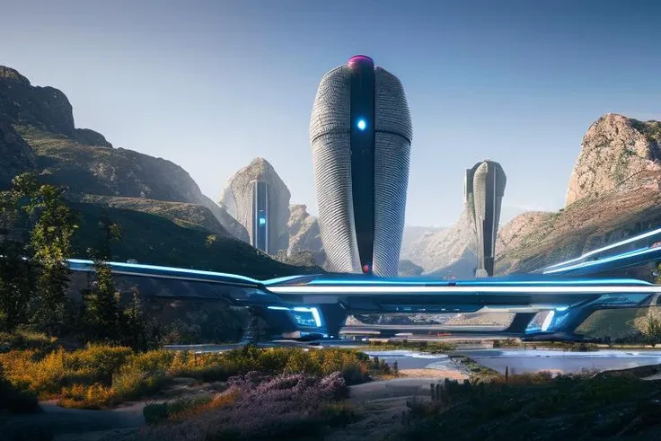 a close up of a futuristic city with a mountain in the background