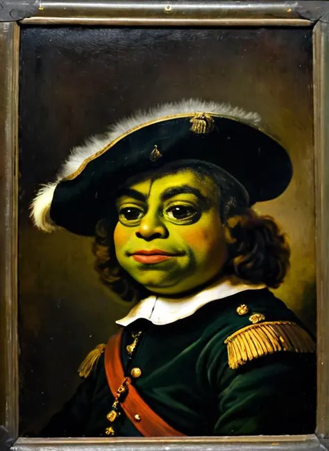 a painting of a man in a green costume and a hat