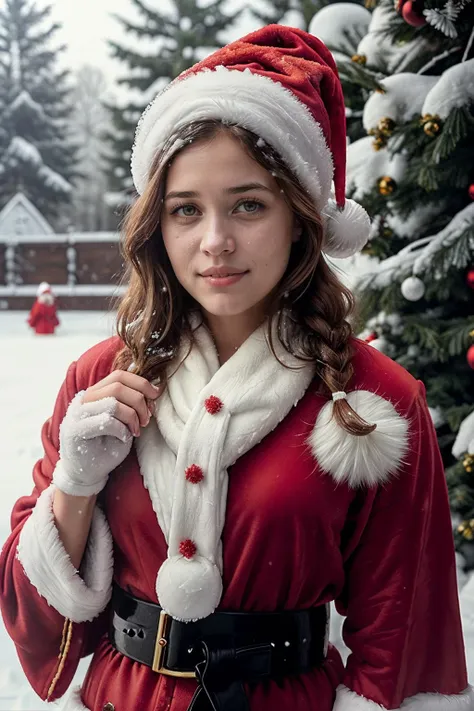 araffe dressed in a santa claus outfit standing in front of a christmas tree