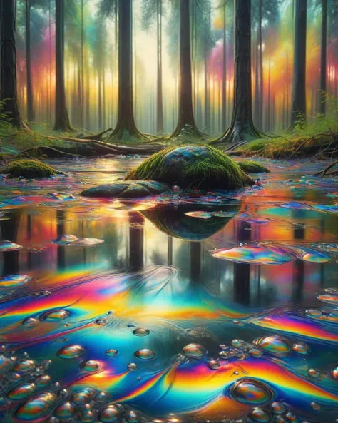 a stream of water with rainbows in the middle of it