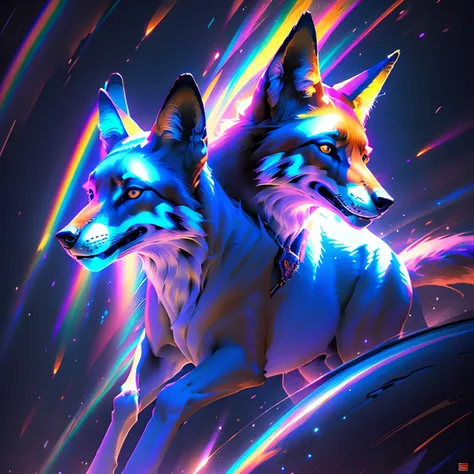 fox with fantastic iridescent effect, multicolorido, 8k ,