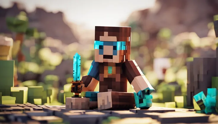 personagem low poly estilo minecraft steampunk