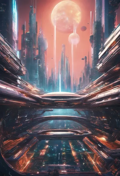 cyberpunked　futuristic cities　a space station　utopian　a beautiful futuristic city lined with skyscrapers　planet earth　dream　anti...