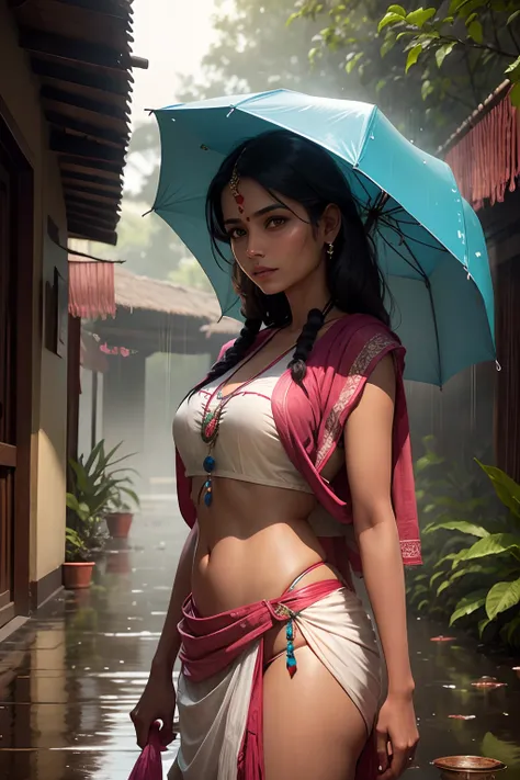 indian woman in rain