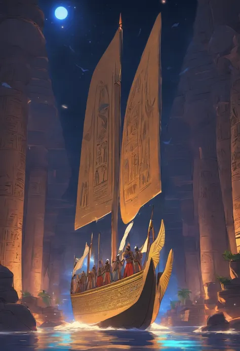 (((egyptian boat))) best quality, very high resolution, 4k detailed cg, masterpiece, egyptian mythology, boat, egyptian canoe, a...