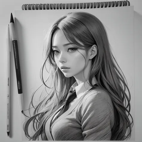 drawing of a woman with long hair and tie, manga inspired by lee jong-suk, trending on deviantart, realism, detailed manga style...