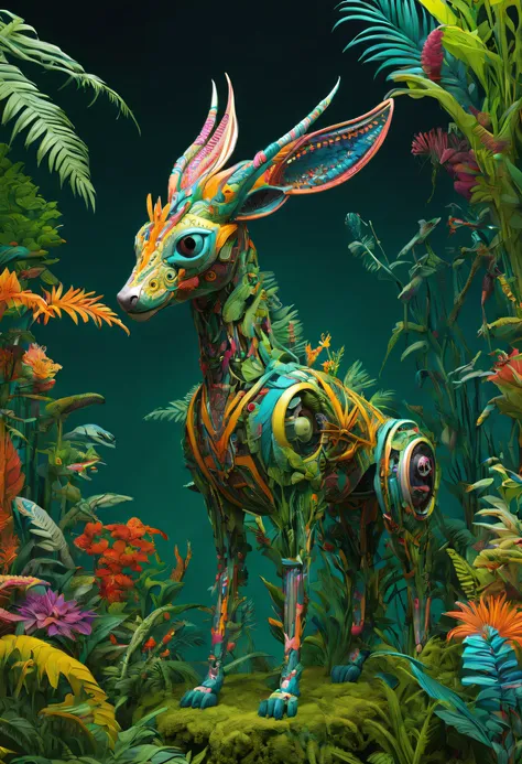 future where genetic engineering incorporates living organisms into their art pieces, covered by fauna, flora. alebrije, masterp...