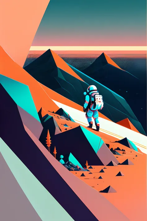 (cyberpunk landscape), (zen, amy sol style), (geomorphology,uneven surface，cyberpunk interface ), one astronaut wearing a white ...