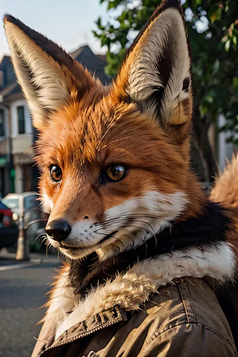 furry fox looking forward with an angry face