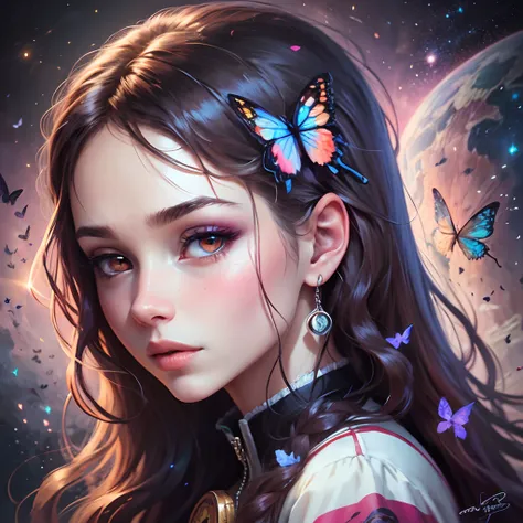 a painting of a woman with butterflies in her hair, a digital painting, inspired by jeremiah ketner, beautiful art uhd 4 k, neoa...