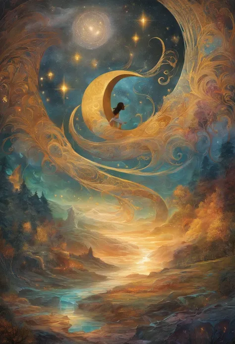 oil painting, illustration, yin and yang drawn on the moon, super detailed, super intricate, beautiful, majestic, harmony, peace...