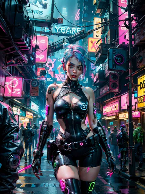 masterpiece, top quality, best quality, official art, beautiful and aesthetic:1.2),(1 cyberpunk girl:1.4),([pink|blue] hair:1.5)...